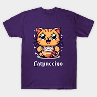 Kawaii Cat Orange Cat Drinking Cappuccino T-Shirt